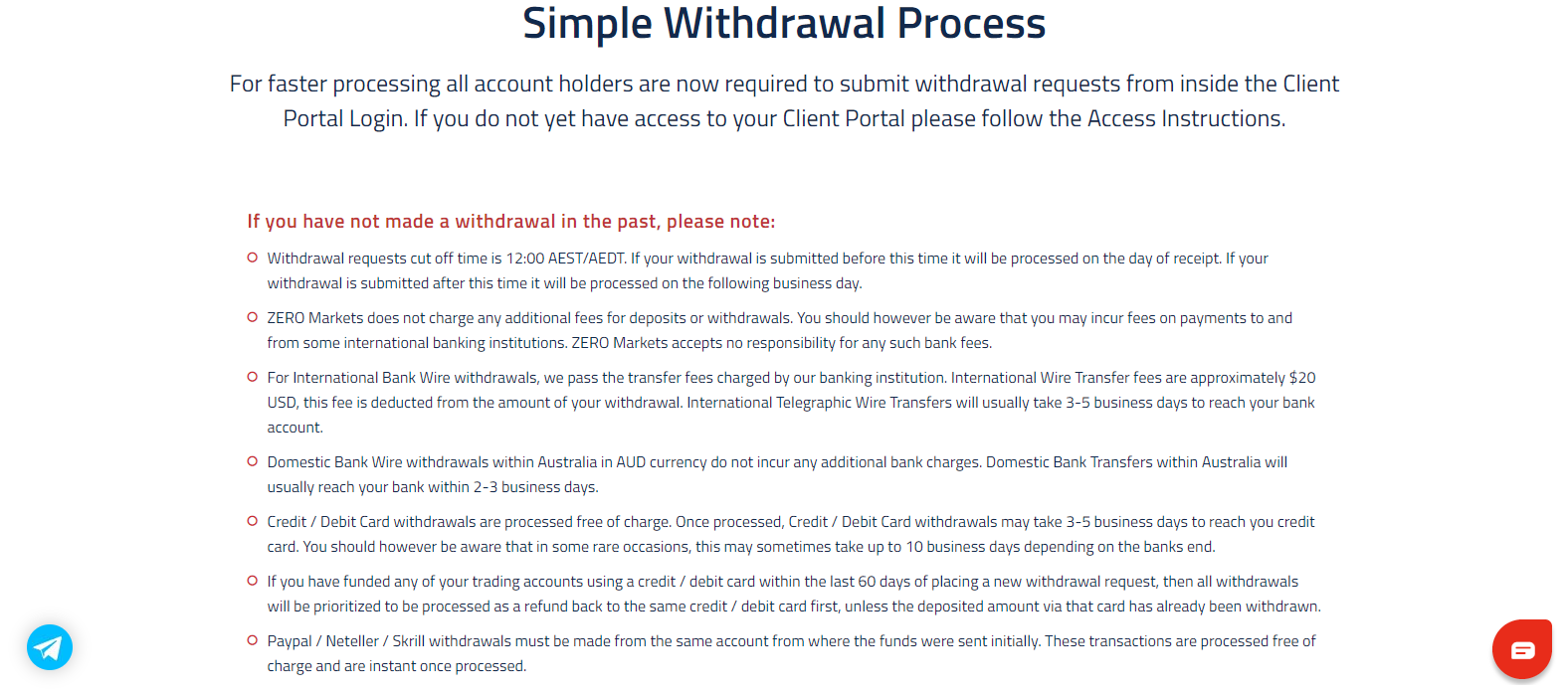 ZERO Markets withdrawal process